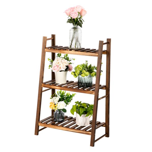 3 Layers 60 Cm Long Succulent Indoor And Outdoor Multifunctional Carbonized Wood Plant Rack