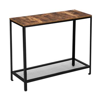 HODELY Modern Industrial Wood Grain 2 Floors 40-Inch Rectangle Wrought Iron Sofa Table