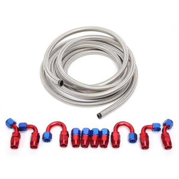 10AN 20-Foot Universal Silver Fuel Pipe   10 Red and Blue Connectors