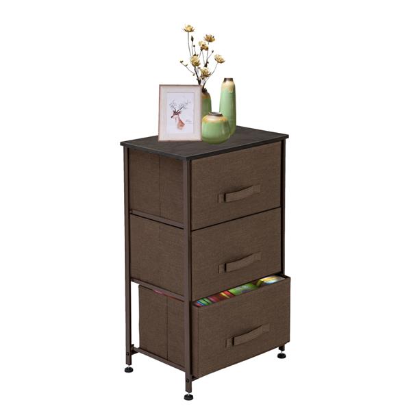 3-Tier Dresser Drawer, Storage Unit with 3 Easy Pull Fabric Drawers and Metal Frame, Wooden Tabletop, for Closets, Nursery, Dorm Room, Hallway, Brown