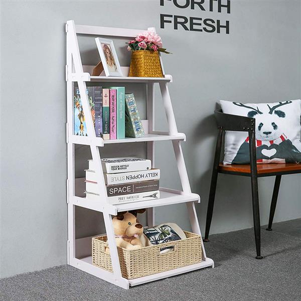 Wood Plastic 4-Tier Ladder Style Shelf Plant Stand White