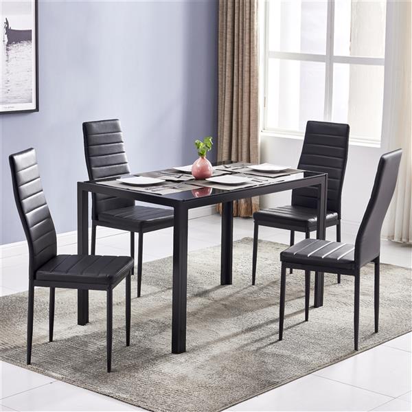 Simple Assembled Tempered Glass & Iron Dinner Table Black