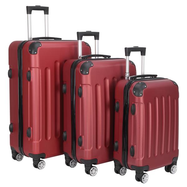 3-in-1 Portable ABS Trolley Case 20" / 24" / 28" Wine Red
