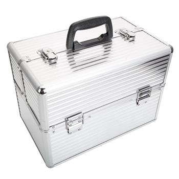 Handy Stylish Three Stripes Aluminum Makeup Storage Box with Keys Silver 