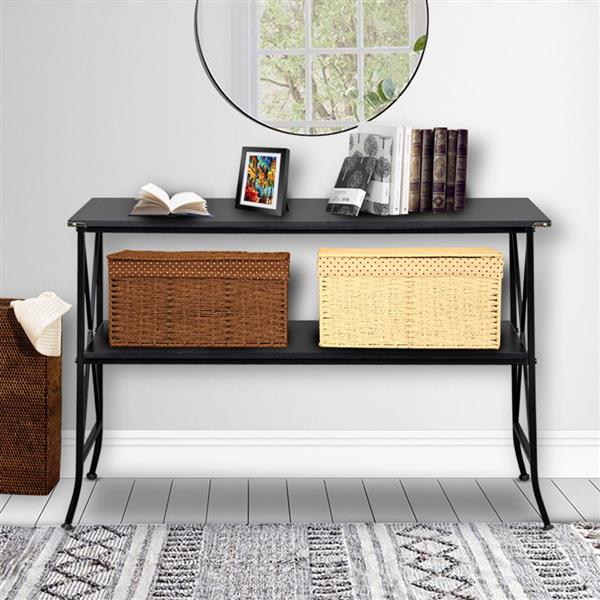 Black MDF Countertop Black Wrought Iron Base 2 Layers Console Table