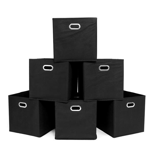 Foldable Fabric Storage Bins Set of 6 Cubby Cubes with Handles Black