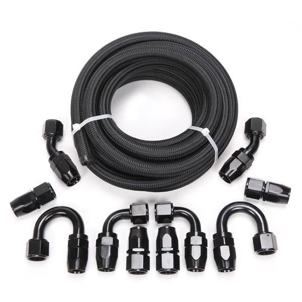 10AN 16-Foot Universal Black Fuel Pipe   10 Black Connectors