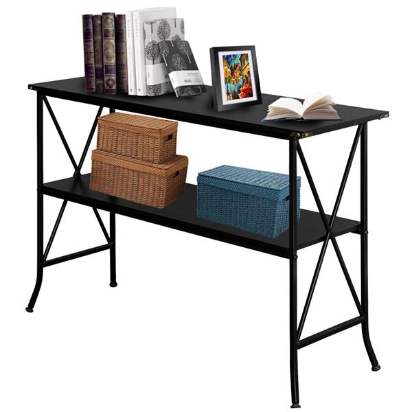 Black MDF Countertop Black Wrought Iron Base 2 Layers Console Table