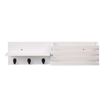 Wall Shelf and Mail Holder with 3 Hooks, 24-Inch by 6-Inch, White