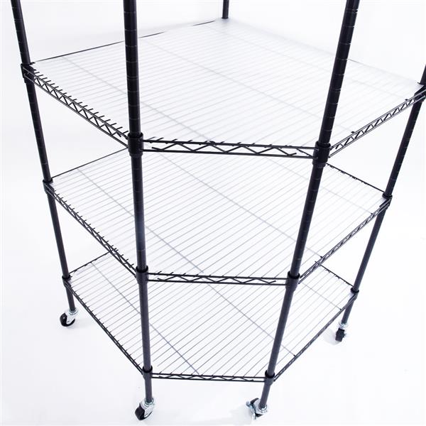 6-Layer Plastic Coated Polygonal Corner Shelf with 2" PP Wheels 680*680*1800 Black