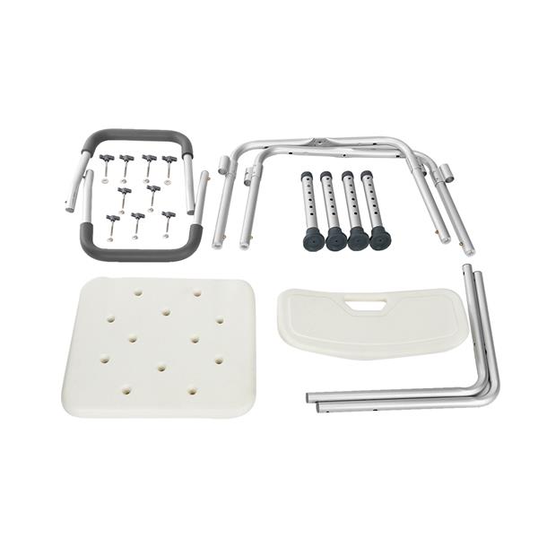 Aluminum Alloy Lifting Bath Chair 6 Files With Armrests With Backrest PE Seat Stool Rubber Floor Mat White