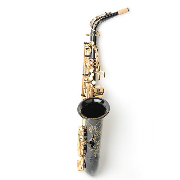 Be Brass Carving Pattern Pearl White Shell Button Saxophone with Strap Black