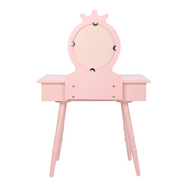 Children's Single Mirror Single Drawer Round Foot Dresser Pink