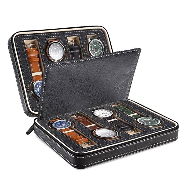 8-Slot Portable Watch Box Travel Case Storage Organizer Black