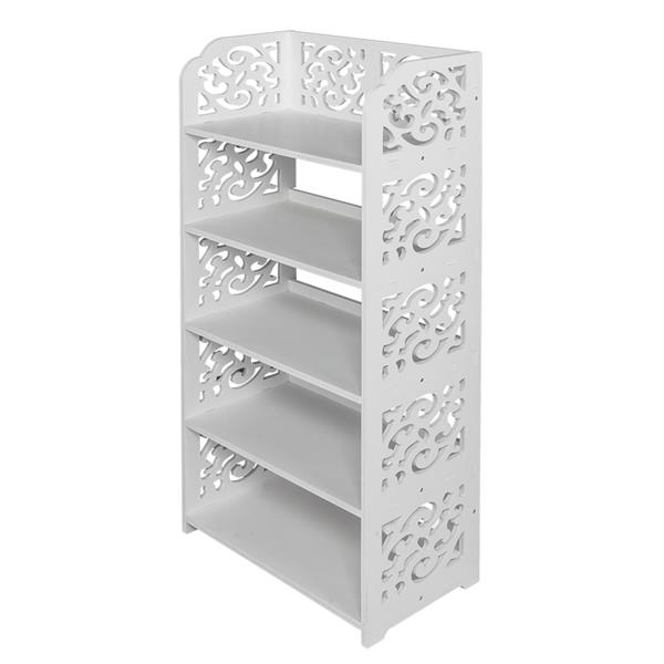 Wood-plastic Board Five Tiers Carved Shoe Rack White A