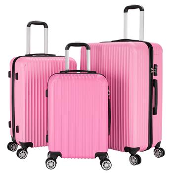 3-Piece 20\\" & 24\\" & 28\\" Luggage Set Travel Bag ABS Trolley Spinner Suitcase with TSA Lock Pink