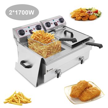 EH102V 16.9QT / 16L Total Capacity 24.9QT/23.6L Stainless Steel Faucet Double Tank Deep Fryer 3400W MAX (8L 8L Big Blue/Large Handle)