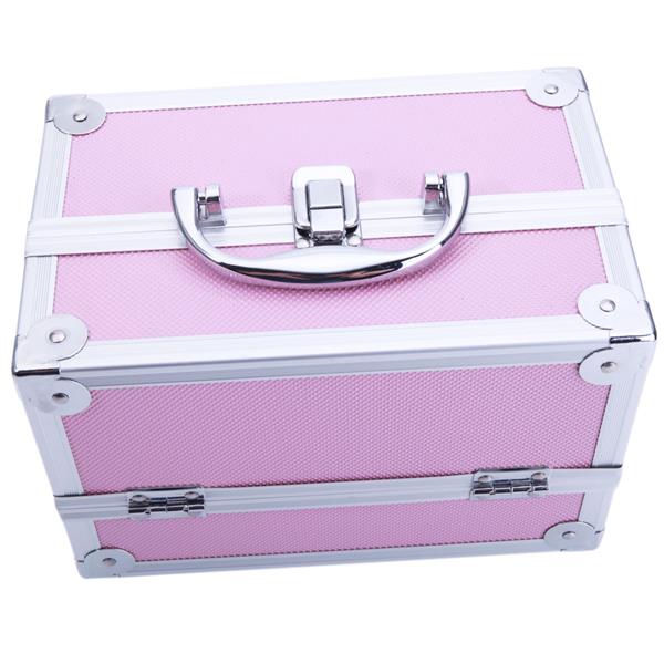 SM-2176 Aluminum Makeup Train Case Jewelry Box Cosmetic Organizer with Mirror 9"x6"x6" Pink