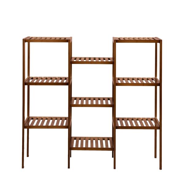 100% Bamboo High-grade Plant Shelf Multi-Functional 9-layer Shelf Flower Pot Shelf Display Shelf 96 * 90 * 33cm-Dark Brown