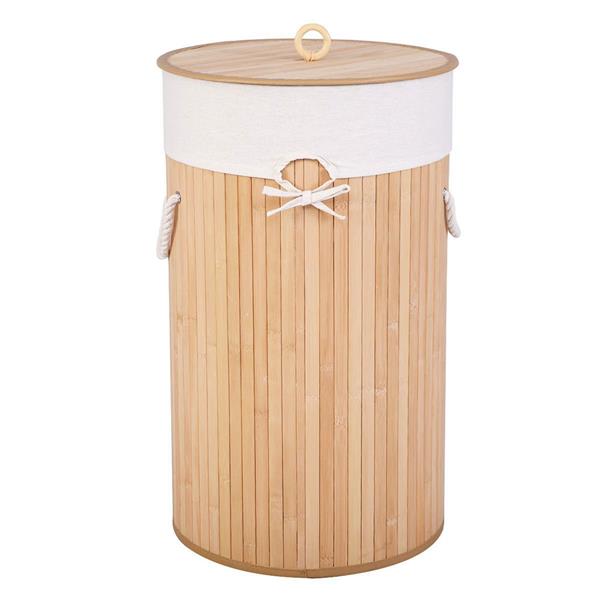 Barrel Type Bamboo Folding Basket Body with Cover Wood Color