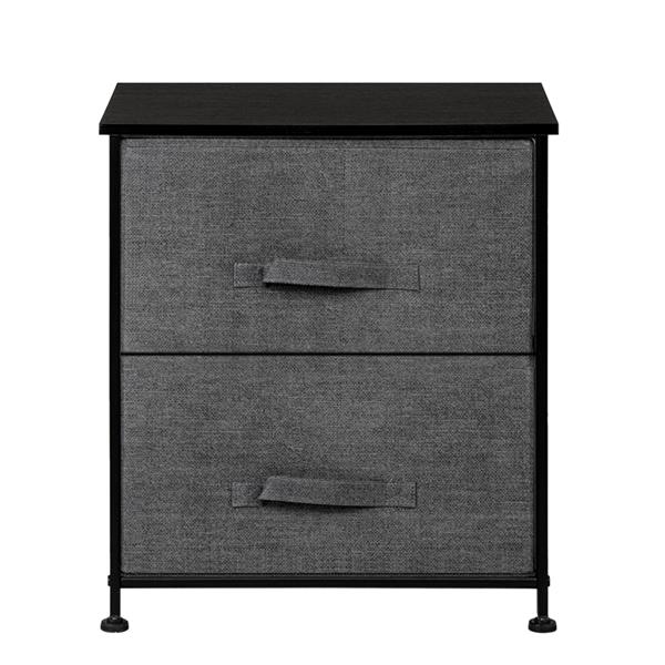 2 Drawers -Night Stand, End Table Storage Tower - Sturdy Steel Frame, Wood Top, Easy Pull Fabric Bins - Organizer Unit For Bedroom, Hallway, Entryway, Closets - Textured Print, Grey