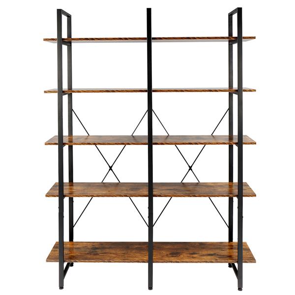 Bookshelf, Double Wide 5-Tier Open Bookcase Vintage Industrial Large Shelves, Wood and Metal Etagere Bookshelves, for Home Decor Display, Office Furniture