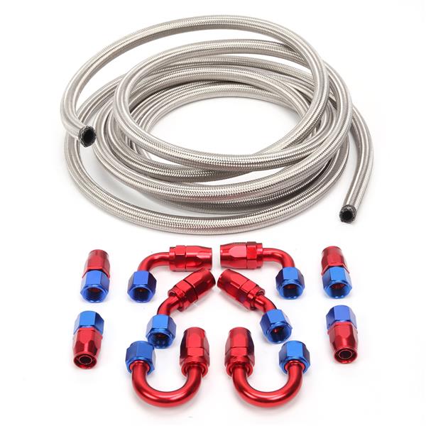 10AN 20-Foot Universal Silver Fuel Pipe   10 Red and Blue Connectors