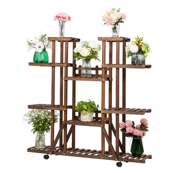6-Story 11-Seat Indoor And Outdoor Multi-Function Carbonized Ribbon Wheel Wooden Plant Stand