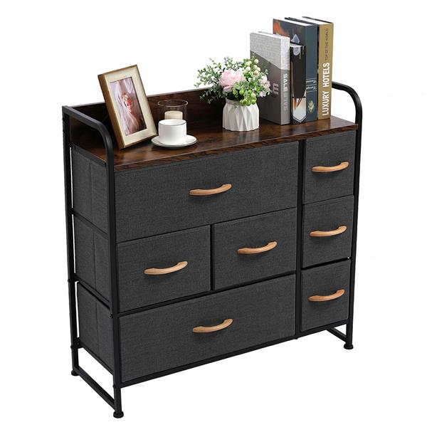 Drawer Dresser(Gray) Dresser Organizer with 7 Drawers, Fabric Dresser Storage Tower for Bedroom, Hallway, Entryway, Closets, Sturdy Steel Frame, Wood Top & Handles