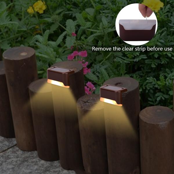 4X Brown Solar Step Light 200MAH Battery Waterproof IP65 Smart Light Control Outdoor Fence Light 1.2V 0.2W Warm White Light