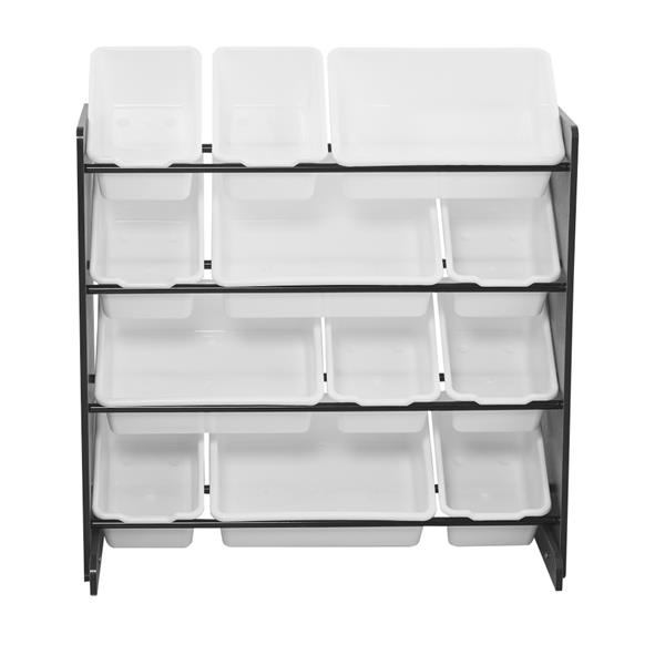 Kids' Toy Storage Organizer with 12 Plastic Bins, Espresso / White