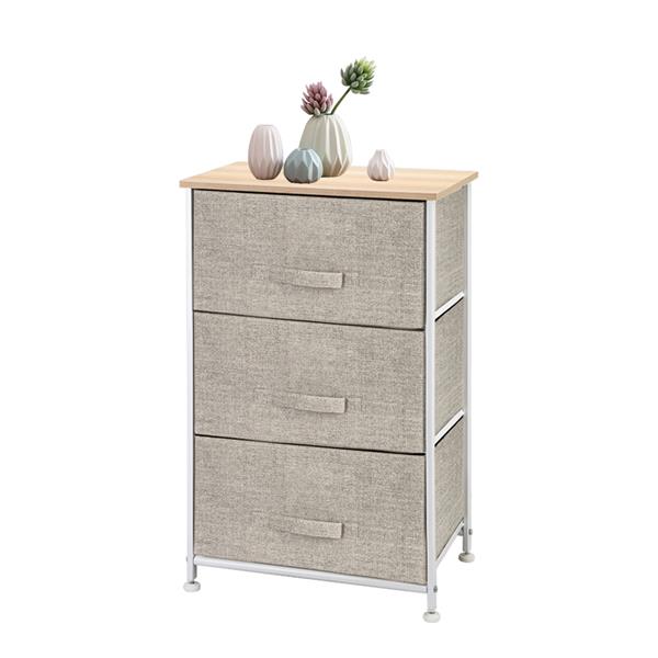 3-Tier Dresser Drawer, Storage Unit with 3 Easy Pull Fabric Drawers and Metal Frame, Wooden Tabletop, for Closets, Nursery, Dorm Room, Hallway, Grey