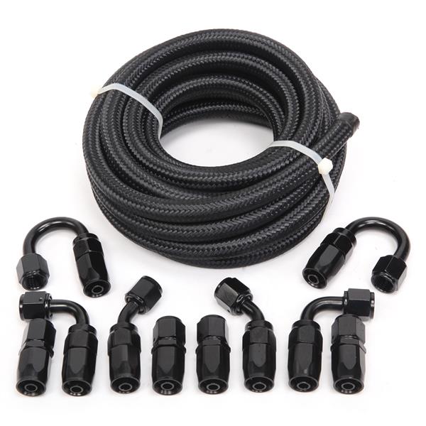 6AN 16 Foot Universal Black Fuel Pipe   10 Black Connectors