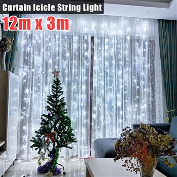 12M x 3M 1200-LED Warm White Light Romantic Christmas Wedding Outdoor Decoration Curtain String Light US Standard Warm White ZA000935