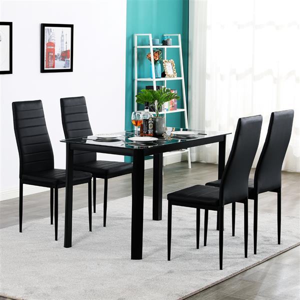 Rectangle Tempered Glass Dining Table with Nine Block Box Pattern Black