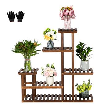 5 Floors 10 Seats Indoor And Outdoor Multifunctional Carbonized Wood Plant Stand