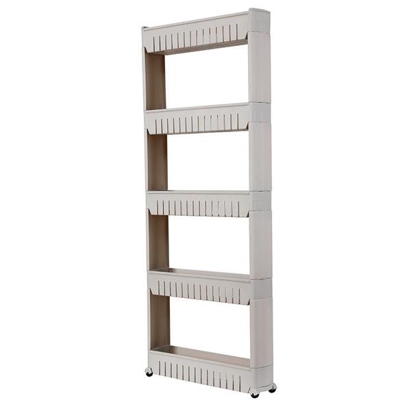 5 Tier Mobile Shelving Unit Organizer Slide Out Storage Tower Slim Storage Tower Rack with Wheels Pull Out Pantry Shelves Cart for Kitchen Bath Room Narrow Spaces-Grey