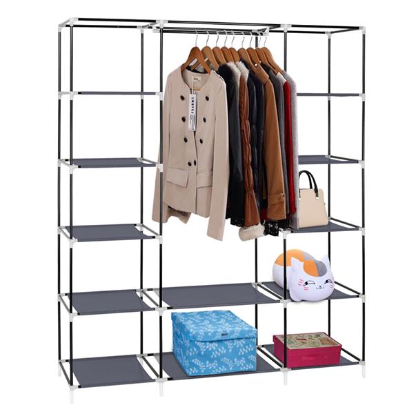 69" Portable Clothes Closet Wardrobe Storage Organizer with Non-Woven Fabric Quick and Easy to Assemble Extra Strong and Durable Gray