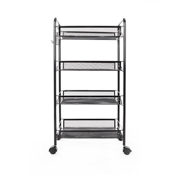 Exquisite Honeycomb Net Four Tiers Storage Cart with Hook Black