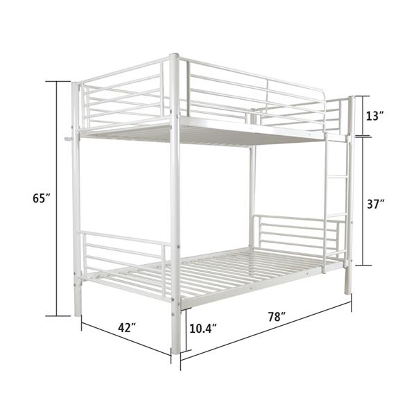 Iron Bed Bunk Bed with Ladder for Kids Twin Size White