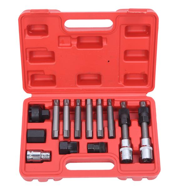 13pcs Alternator Freewheel Pulley Removal Socket Bit Set Garage Service Kit