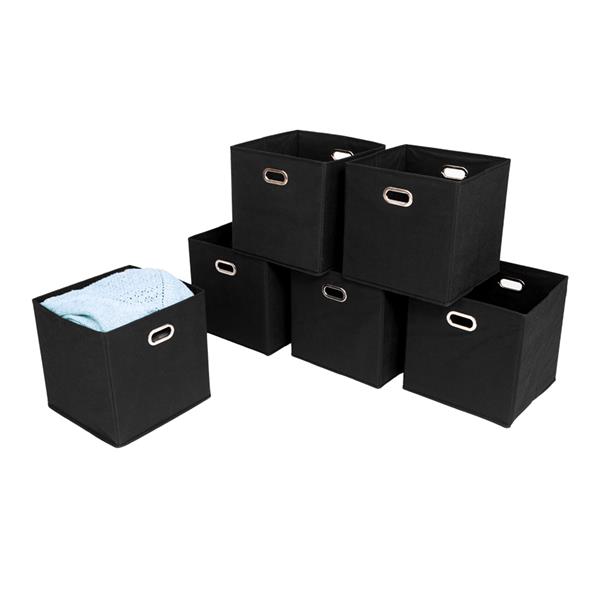 Foldable Fabric Storage Bins Set of 6 Cubby Cubes with Handles Black