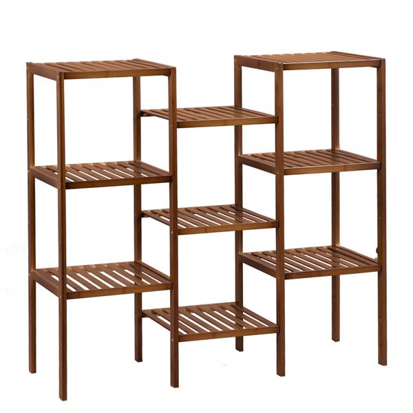 100% Bamboo High-grade Plant Shelf Multi-Functional 9-layer Shelf Flower Pot Shelf Display Shelf 96 * 90 * 33cm-Dark Brown