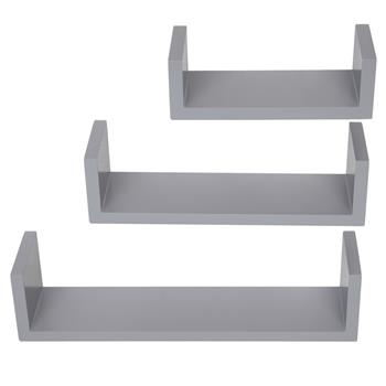 Set of 3 Floating Display Shelves Ledge Bookshelf Wall Mount Storage Home Décor Gray