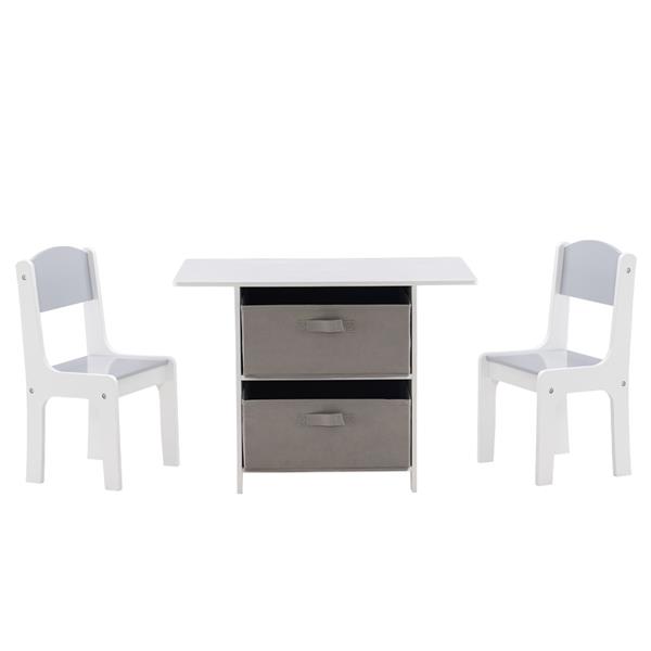 [71 x 48 x 49.5]cm MDF Children's Table and Chair Set of 3 with Drawers, 1 Table and 2 Chairs White