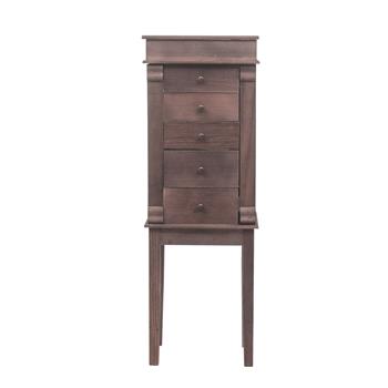 Standing Jewelry Armoire with Mirror, 5 Drawers & 8 Necklace Hooks, Jewelry Cabinet Chest with Top Storage Organizer , 2 Side Swing Doors(Brown)