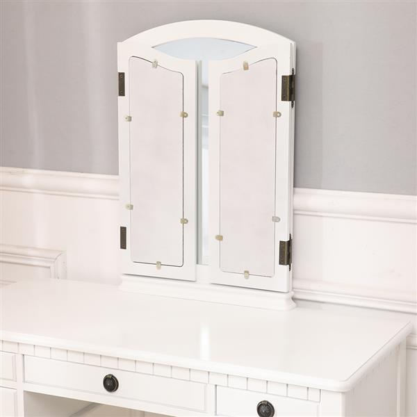 【】Dresser Three-Fold Square Mirror Drawers Roman Column Table/Stool White