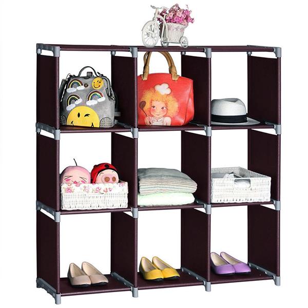 Multifunctional Assembled 3 Tiers 9 Compartments Storage Shelf Dark Brown