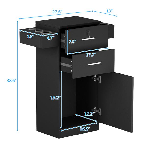 Barbershop Salon Locker / Hair Dryer Rack Drawer with Lock Black