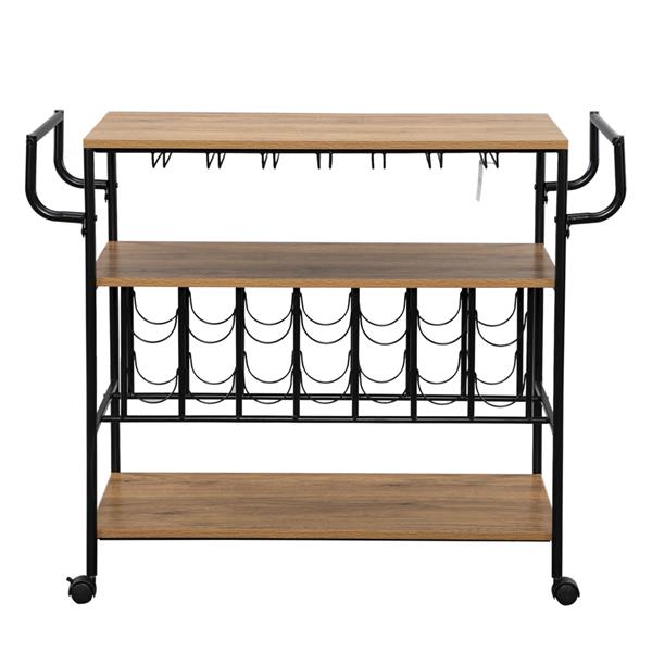 Industrial Wine Rack Cart Kitchen Rolling Storage Bar Wood Table Serving Trolley